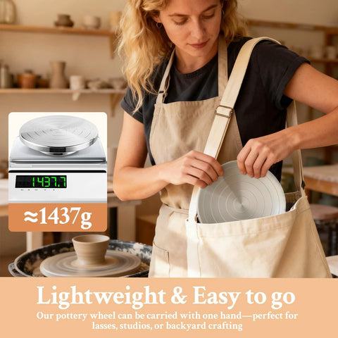 Yncotte 12-inch pottery wheel, double-sided banding wheel, aluminum alloy, carried in a tote bag.