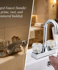 Upgrade Your Bathroom With Stylish Clear Acrylic Faucet Handles. 4PCS Replacement Kit For Delta Delex Peerless D-Shaped Shutoff Valves. Hot And Cold Shower Or Sink Knobs With Screws Included No More Wobble Look Fresh Now. clear acrylic faucet handles on bathroom sink, front view