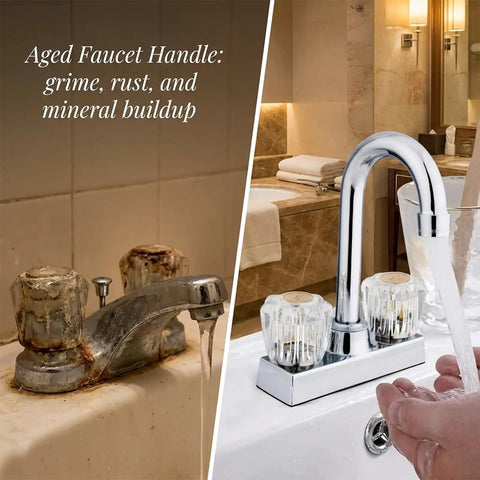 Upgrade Your Bathroom With Stylish Clear Acrylic Faucet Handles. 4PCS Replacement Kit For Delta Delex Peerless D-Shaped Shutoff Valves. Hot And Cold Shower Or Sink Knobs With Screws Included No More Wobble Look Fresh Now. clear acrylic faucet handles on bathroom sink, front view