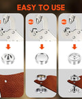 Step-by-step use of the All In One Snap Fastener Kit With Quick Install Tool For DIY Leather Sewing Tarps And Canvas Repairs 300 Boat Cover Snaps And 80 Sets In Four Colors Silver Black Bronze Gold