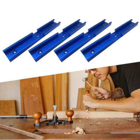 Awesome 4 Piece Woodworking T Slot Tracks Aluminum Jig Set With Pre Drilled Holes, blue precision T tracks for jigs.