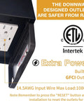 Close-up of GFCI Porch Light with Dusk to Dawn Motion Sensor Breezy Rustproof Outdoor Lighting Fixture showing GFCI outlet