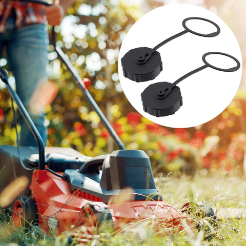 Two Pack Sprayer Tank Drain Covers With Secure Tether And Quick Emptying Threaded Caps For Most Sprayers with lawn care scene