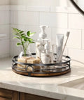 Smooth 360 Spin 2 Pack 9 And 10 Inch Lazy Susan Turntable Organizers Heavy Duty Solid Wood displaying soaps and beauty products.