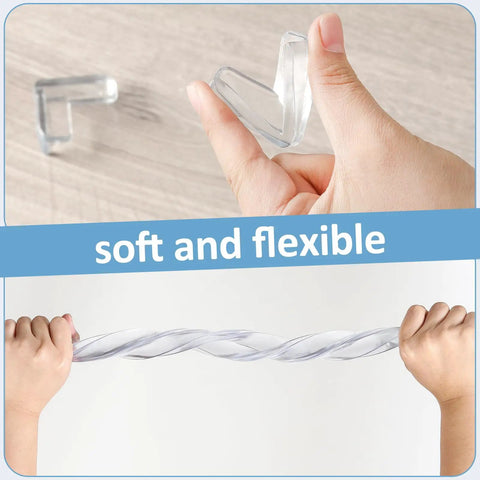 Image of soft and flexible Real Solid Baby Proof Corner Protectors And Clear Edge Guards With Super Sticky Backing.
