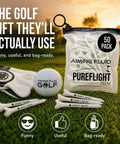 Dont Suck Golf Tees Pack Of 50 With Durable Four Prong Design And PureFlight Tech displayed with glove and ball on grass