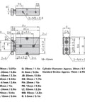Technical drawing of Double Rod Pneumatic Air Cylinder 20mm Bore 75mm Stroke with dimensions and specifications.