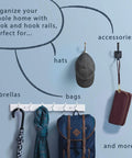 Organized wall with Built Tough Heavy Duty Coat And Hat Wall Hooks Double Mount Hangers Matte Nickel Finish 35 Lb Capacity.