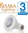 Ultra Bright 6W LED PAR20 Spotlight Bulb 38 Degree Dimmable 4 Pack 120V E26 Base 480 Lumens 3000K Soft White displayed with warranty and brand logo.