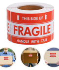 Fragile Red Shipping Labels With High Visibility And Strong Adhesive, Paper Warning Stickers On Rolls For Small Business Packaging