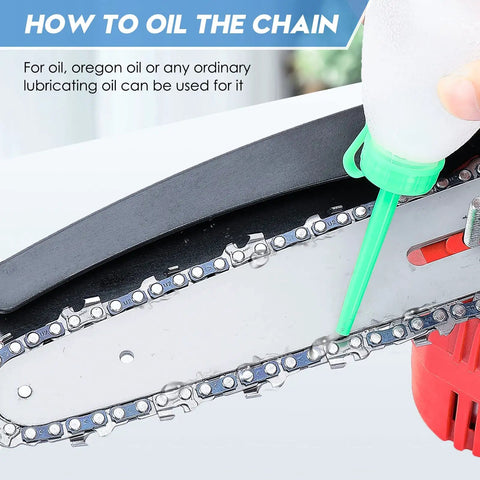 8 Inch Mini Chainsaw Chain Set 2 Pack With Sharpening Kit For Quick Cuts, One Quarter Inch Pitch Low Profile.043 Gauge, oiling chain