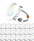 4 Inch LED Recessed Downlights Kit With Dimmable Baffle Trim, 660 Lm, 11W, Selectable CCT, 24 Pack displayed on a white background.