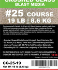 20-30 Grit Crushed Glass Abrasive For Sand Blasting And Cabinet Use, Mesh 25, 940 To 559 Microns, 19 Lb (8.6 Kg) label