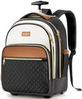 Women Lightweight Rolling Backpack With Wheels For Travel And Work Water Resistant Underseat Carry On Luggage Rolling Laptop Bag Built For Everyday Travel And Boss Level Convenience Beige Brown with front quilted pocket