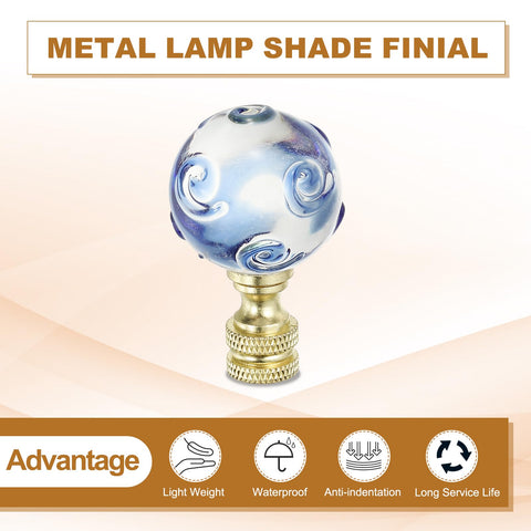 Blue Glass Ball Lamp Finial Cap For Lampshade Harp Top With Quarter Inch By Twenty Seven Thread, easy install.