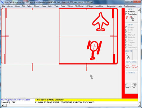 DIY Friendly All In One CAD CAM Mill Software For CNC Machines With Mach 3 Linux GRBL Support, interface showing plane design.