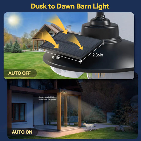 Illustration of Gooseneck Solar Wall Light With Motion Sensor And 3 Lighting Modes, IP65 Waterproof Outdoor Barn Porch Farmhouse Decor in use at dusk