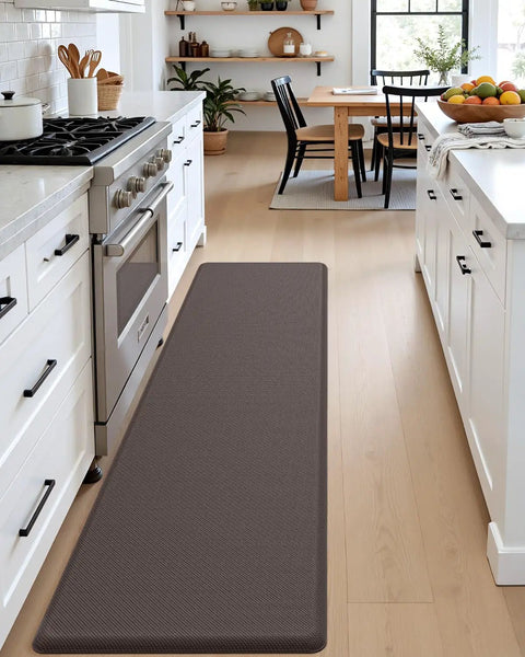 Extra Long Anti Fatigue Kitchen Mat Cushioned Memory Foam Runner Rug 70 By 20 Inches Waterproof Non Slip Backing For Standing All Day At Desk Sink And Laundry In Brown placed in kitchen aisle