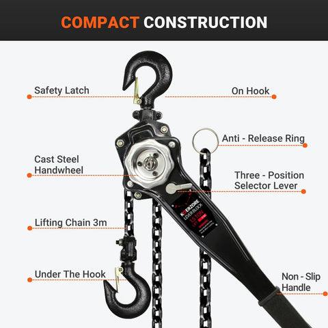 Manual Lever Chain Hoist One And A Half Ton 3300 Pounds Ten Foot Lift G80 Galvanized Carbon Steel Come Along components diagram