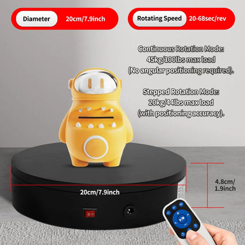 Remote Controlled Motorized Turntable For Photography And Display 360 Degree Spinning Platform Electric Rotating Lazy Susan For Product Pics Exhibitions 3D Scans And Demos Supports 40 To 100 Lbs with toy figurine and remote control