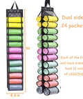 24 Compartments Legging And Shirt Storage Hanger Foldable Closet Organizer showing colorful fabric rolls in transparent pockets
