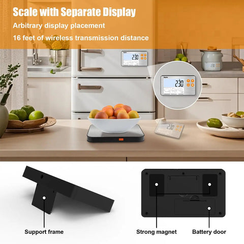 Pro Grade 33 Lb Digital Kitchen Scale With Split Display And Backlit LCD for meal prep, shown on kitchen counter.
