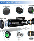 Lightweight 12x60 Monocular for Outdoor Hiking and Travel, Delivers Clear Long Distance Viewing in a Compact Pack, exploded view with BAK-4 prism and 50mm lens