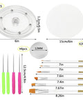 Ultimate Cookie Decorating Setup With 6 Inch Acrylic Turntable, six precision etching picks, and two flexible plates displayed.