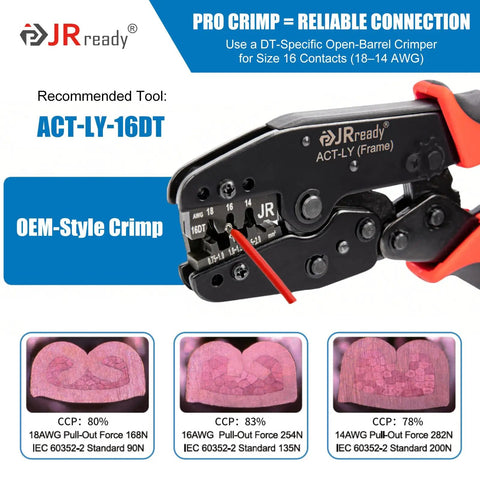 ACT-LY-16DT crimper tool for DT Waterproof Automotive Connector Kit, 372-Piece Set for actuator diameter handling.