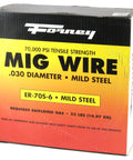 Box of MIG Welding Wire.030 ER70S-6 Mild Steel Copper Coated All Position 33 Lb Spool shown with bold branding and details.