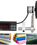 Electronic Digital Length Meter Counter With Rolling Wheel Sensor Measures Feet Inches Meters Yards Dual Relay Auto Cut System in close-up view.