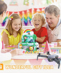 Family at birthday party with Foldable Kids Drone With 1080P HD Camera FPV Remote Quadcopter on table.