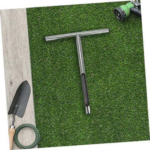 304 Stainless Steel Soil Sampler Tool With T Handle on grass, shovel and hose nearby