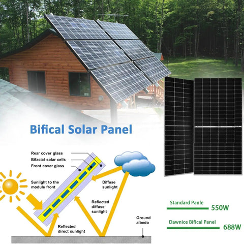 Heavy Duty 10Kw Off Grid Solar System Complete Kit featuring six 550W monocrystalline panels mounted next to a cabin.