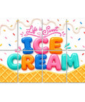 8 Pack Self Adhesive Acoustic Panels 48 By 72 Inches Assembled Ice Cream Waffle Design tiles with colorful letters 'ICE CREAM' on a waffle background.