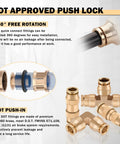 All In One 3 By 8 Inch Brass DOT Air Fittings Kit With 100 Ft Blue Air Line Hose Quick Connects Tee Unions 90 Degree Elbows And NPT Adapters, showing push lock connectors in focus.