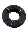 Coiled heavy duty black three sixteenth inch wire rope cable in T316 stainless steel marine grade, 250 ft for deck railing.