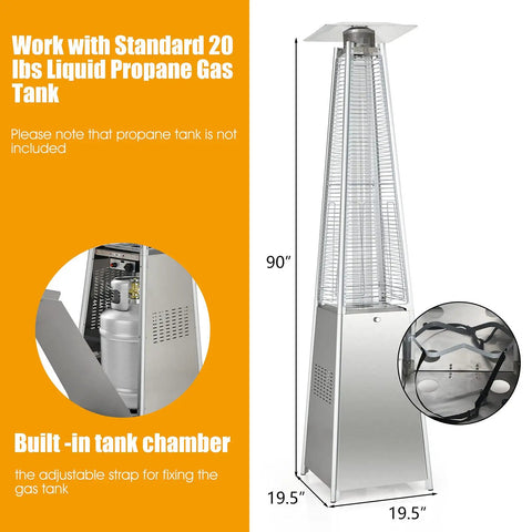 42,000 BTU Pyramid Propane Patio Heater With Dancing Flame, Hammered Stainless Steel Freestanding Deck Heater, Quartz Glass Tube, Electronic Ignition, Outdoor Heating To Keep You Toasty On Cold Nights.