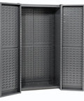 Built Tough Heavy Duty Storage Cabinet With 132 Red Plastic Parts Organizer Bins, Lockable Front Doors, open view showing interior shelves.
