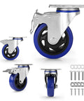 WORKPRO 4-inch swivel caster wheels, set of 4 with brakes, blue polyurethane tires and metal frame