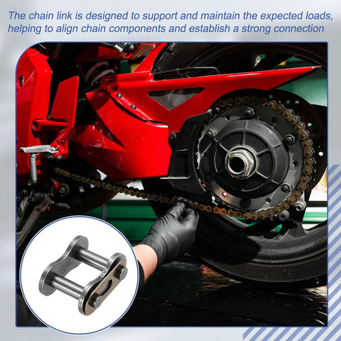 Heavy Duty ISO DIN 16B-1 Roller Chain Master Link Connector Kit With 25.4mm Pitch shown on a motorcycle chain assembly.