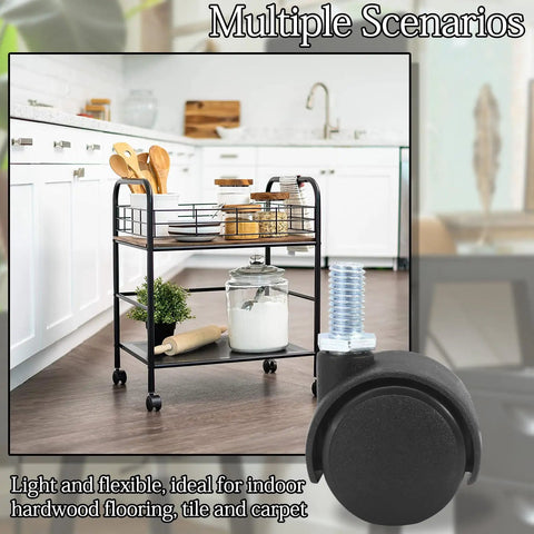 Caster wheels on a kitchen cart, showcasing 4 Pack 1.5 Inch Nylon Swivel Stem Caster Wheels M8 Thread For Furniture Carts Chairs And Cabinets
