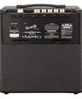 Back view of Rumble LT25 Bass Amplifier With 8 Inch Speaker, Black Finish, Ported Wooden Cabinet, Ambidextrous Controls, Color Display