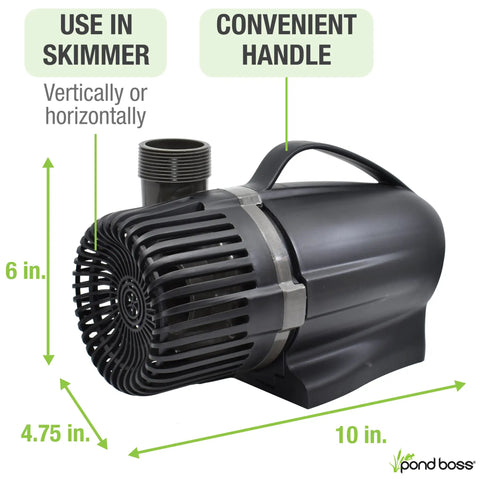 Heavy Duty 3600 GPH Pond Waterfall Pump with 170W Low Energy Power ETL Listed Premium Ceramic Shaft side view