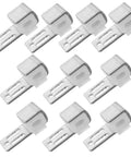 Heavy Duty Steel Sofa Spring Clips And Sectional Connectors 50 Pack Couch Repair Kit with silver clips stacked in rows.