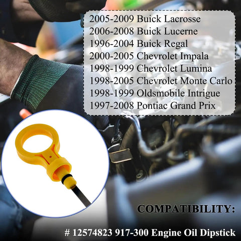 Mechanic holding Engine Oil Dipstick Indicator Replacement Fits 2005 2009 Buick Lacrosse Lucerne Regal Impala Monte Carlo