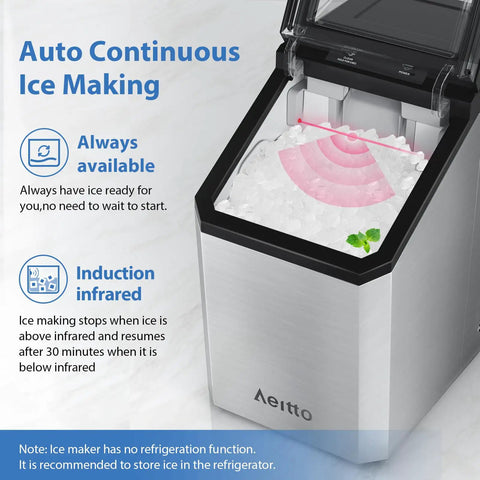 Countertop Nugget Ice Maker 55 Lbs Per Day With 3.6L Water Tank And 3.2 Lb Ice Basket Self Cleaning Pebble Ice Machine Stainless Steel Housing