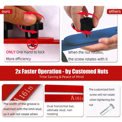 Accurate Stair Tread Measuring Tool With Adjustable Template Jig featuring customized nuts for faster operation.