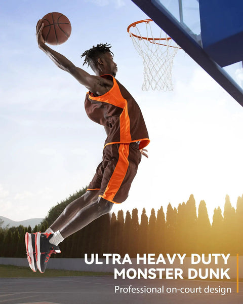 Basketball player dunking with outdoor basketball net replacement game ready pro grade heavy duty for standard hoops
