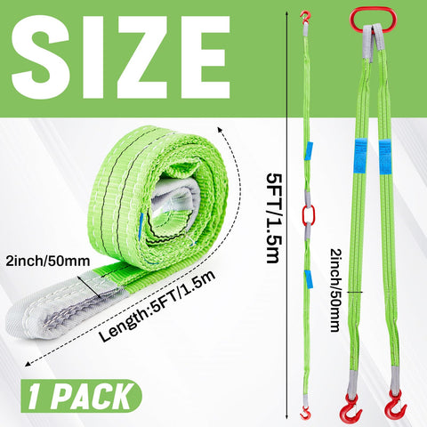 Two Pack 5 Ft Heavy Duty Polyester Lifting Rigging Straps With Two Leg Bridle Web Sling Hook And Twist Eye Lift Straps For Hoist